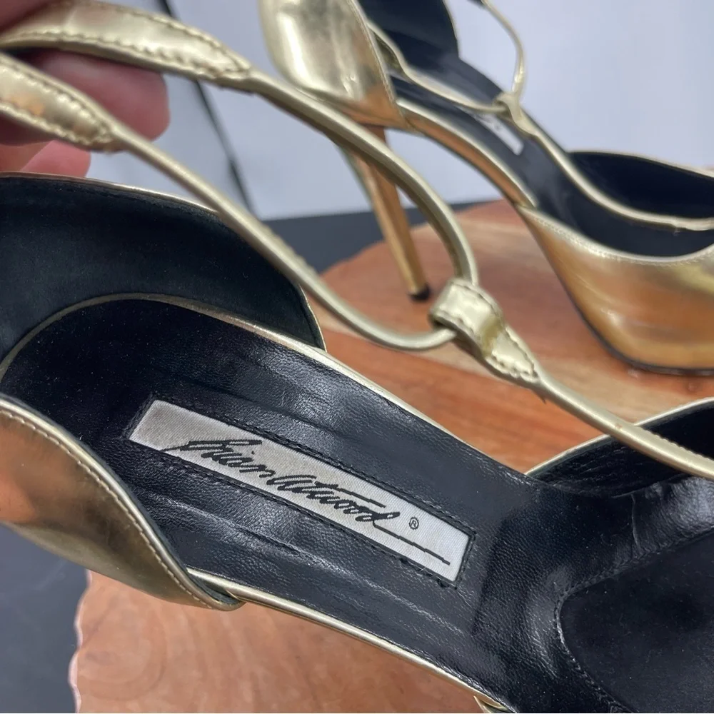 Brian Atwood Vintage Gold T-Strap‎ Platform Pumps 37.5 US 7.5